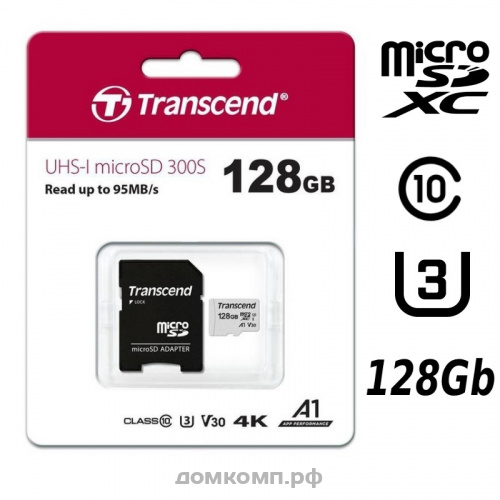Карта памяти Transcend 300S microSDXC 128 Гб [TS128GUSD300S-A] UHS-I U3 Class 10