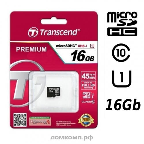 Карта памяти Transcend Premium microSDHC 16 Гб [TS16GUSDCU1] Class 10