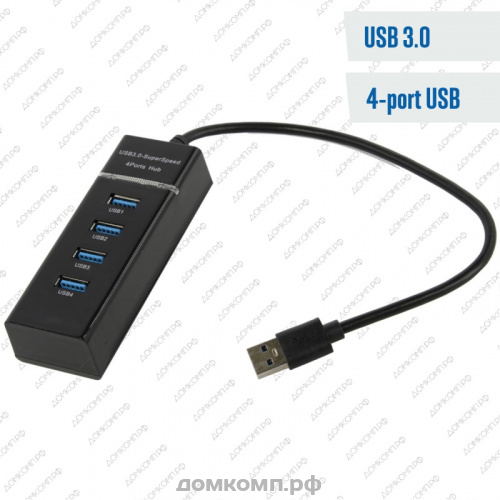 USB-разветвитель Hama H-12167 [4 порта, USB 2.0, кабель 10 см, черный]