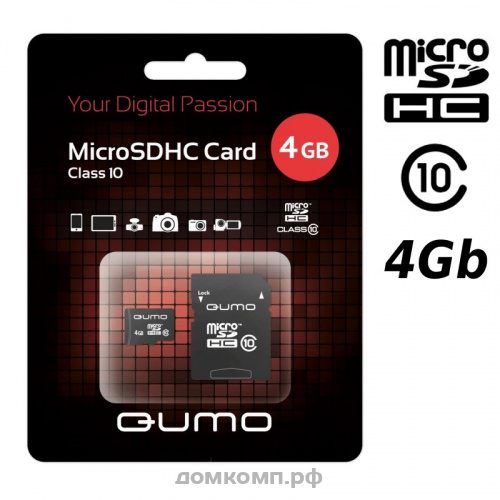Micro-SD Card 4 Gb QUMO QM4GMICSDHC10 SD-адаптер Class 10