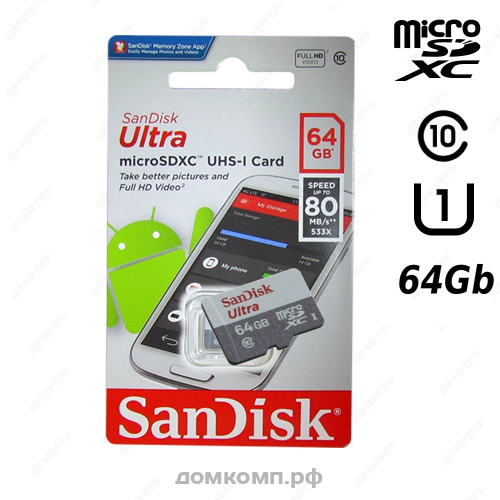 SanDisk Ultra 80 microSDXC 64 Гб [SDSQUNS-064G-GN3MN]