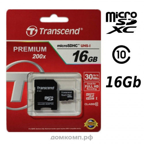 Карта памяти Transcend Premium 200 microSDHC 16 Гб [TS16GUSDHC10]