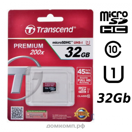 Карта памяти Transcend Premium 200x microSDHC 32 Гб [TS32GUSDC10] Class 10