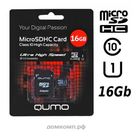 Карта памяти QUMO microSDHC 16 Гб UHS-I Class 10