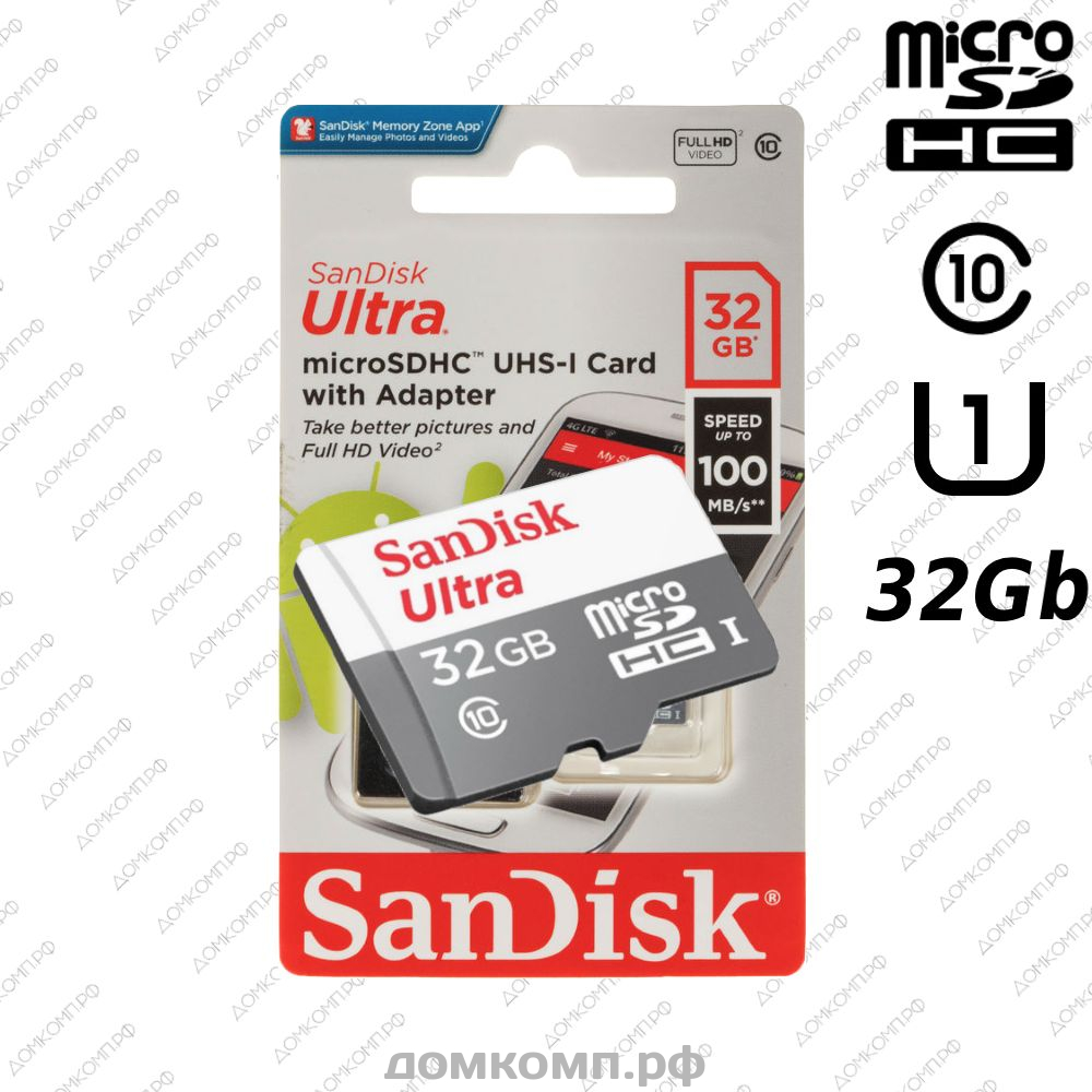 Карта памяти sandisk ultra 32 гб sdsqunr 032g gn3mn