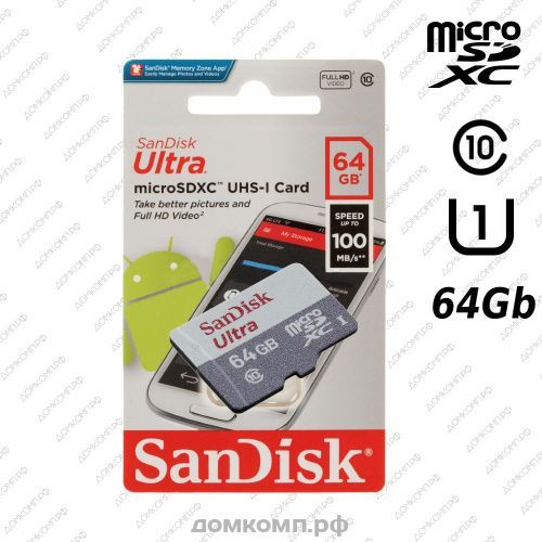 Карта памяти microsd sandisk ultra 64gb uhs i