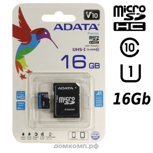 Карта памяти A-Data microSDHC 16 Гб [AUSDH16GUICL10-RA1]