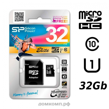 Карта памяти Silicon Power microSDHC 32 Гб [SP032GBSTHBU1V10-SP] Class 10