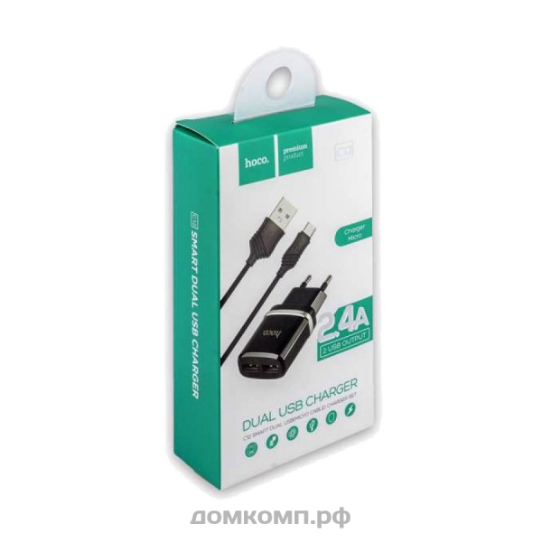 СЗУ HOCO C12 2USB 2.4A черное + кабель microUSB