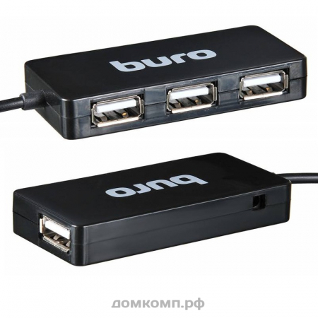 USB-разветвитель Buro BU-HUB4-U2.0-Slim [4 порта, USB 2.0, кабель 15 см,черный]