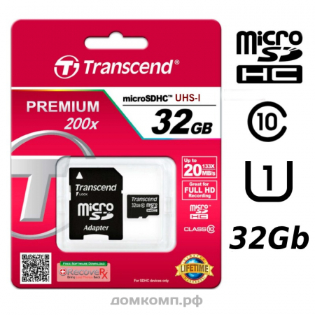 Карта памяти Transcend Premium 200 microSDHC 32 Гб [TS32GUSDHC10] Class 10