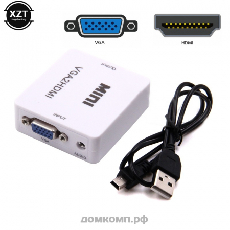 Адаптер VGA - HDMI VGA2HDMI (вилка-розетка, активный от USB, цвет белый)