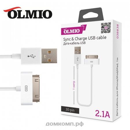 Кабель Apple Lightning 30-pin - USB 1метр 30pin Olmio 2.1A