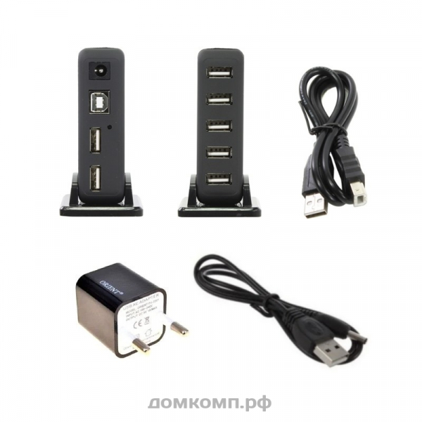 USB-Разветвитель Orient KE-700N [7 х USB 2.0, кабель 100 см, БП 5В-2А]