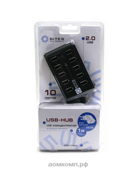 Хаб USB2.0 10-портов активный 5bites HB210-205PBK