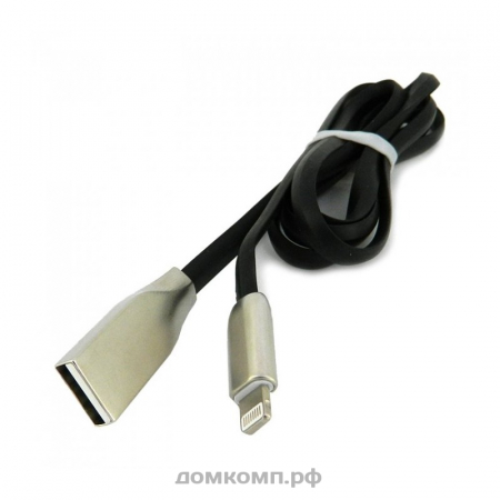 Кабель Apple Lightning - USB WALKER C710 Soft Touch черный [оплетка ПВХ, плоский, 2000 мА, 1 метр]