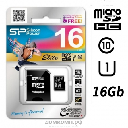 Карта памяти Silicon Power microSDHC 16 Гб [SP016GBSTHBU1V10-SP] Class 10